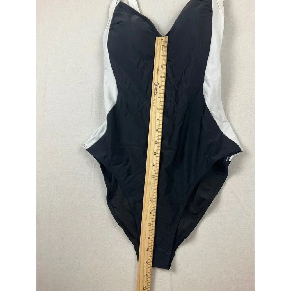 Eomenie Womens Black White Colorblock Lace Up Back One Piece Swimsuit Size L NWT